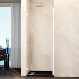 Mampara ducha 1 puerta abatible GLASS bisagra cierre perfil blanco - Imagen 1