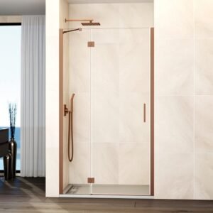 Mampara ducha Fijo + puerta abatible GLASS con cierre a perfil imán cobre - Imagen 1