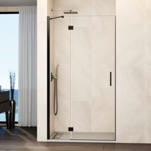 Mampara ducha Fijo + puerta abatible GLASS con cierre imán a pared titanio - Imagen 1