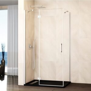 Mampara ducha Fijo + abatible con lateral fijo GLASS cierre imán a pared blanco - Imagen 1