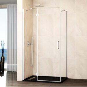 Mampara ducha Fijo + abatible con lateral fijo GLASS cierre imán a pared blanco - Imagen 1