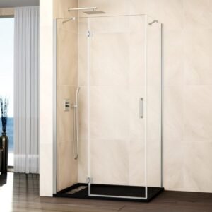 Mampara ducha Fijo + abatible con lateral fijo GLASS cierre imán a pared níquel - Imagen 1