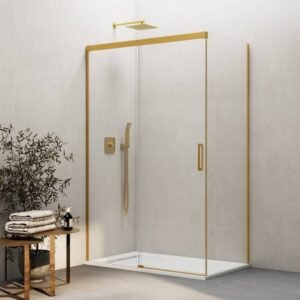Mampara ducha angular fijo + corredera + lateral fijo BASIC ORO - Imagen 1