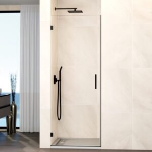 Mampara ducha 1 puerta abatible GLASS bisagra a pared Negra - Imagen 1