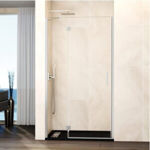 Mampara ducha Fijo + puerta abatible GLASS con cierre a perfil imán níquel - Imagen 1