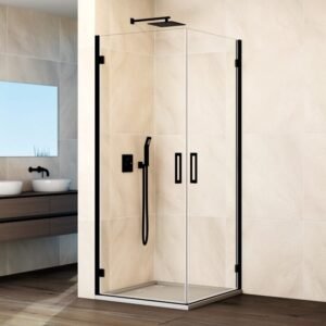 Mampara angular 2 puertas abatibles al vértice GLASS NEGRO - Imagen 1