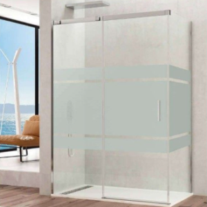 Mampara ducha INOX frontal fijo + corredera + lateral fijo TEMPLE - Imagen 2