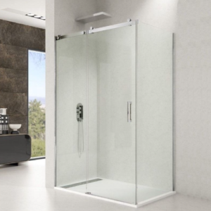 Mampara ducha INOX frontal fijo + corredera + lateral fijo ROTARY - Imagen 1