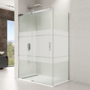 Mampara ducha INOX frontal fijo + corredera + lateral fijo ROTARY - Imagen 2