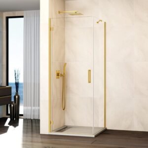 Mampara ducha abatible GLASS bisagra a perfil + lateral fijo oro - Imagen 1