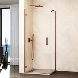 Mampara ducha abatible GLASS bisagra a perfil + lateral fijo cobre - Imagen 1