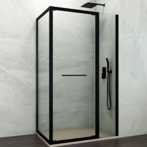 Mampara ducha frontal plegable + fijo SPAZIO COMBI B NEGRA + lateral fijo - Imagen 1