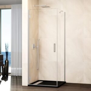 Mampara ducha abatible GLASS bisagra a perfil + lateral fijo níquel - Imagen 1