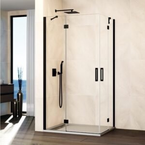 Mampara ducha angular fijo + 2 puertas abatibles + fijo GLASS Combi H negro - Imagen 1