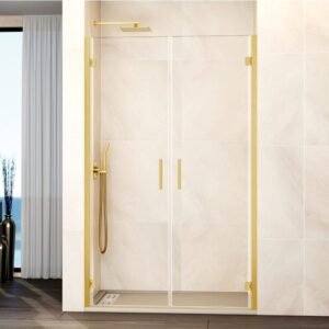 Mampara ducha 2 puertas abatibles GLASS oro - Imagen 1