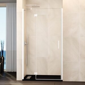 Mampara ducha Fijo + puerta abatible GLASS con cierre a perfil imán blanco - Imagen 1