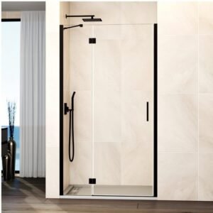 Mampara ducha Fijo + puerta abatible GLASS con cierre a perfil imán negro - Imagen 1