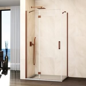 Mampara ducha Fijo + abatible con lateral fijo GLASS cierre imán a pared cobre - Imagen 1