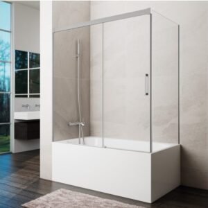 Mampara bañera frontal fijo + corredera + lateral fijo BASIC NÍQUEL - Imagen 1