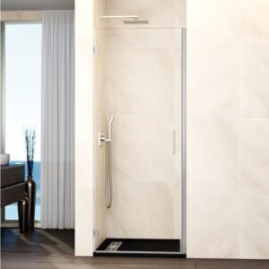 Mampara ducha 1 puerta abatible GLASS bisagra cierre perfil Níquel - Imagen 1
