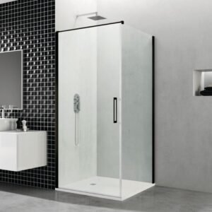 Mampara ducha angular OPEN puerta abatible + lateral fijo NEGRA - Imagen 1