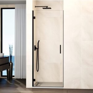 Mampara ducha 1 puerta abatible GLASS bisagra a perfil negro - Imagen 1