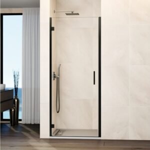 Mampara ducha 1 puerta abatible GLASS bisagra perfil con cierre perfil titanio - Imagen 1