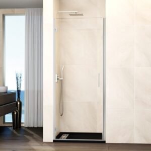 Mampara ducha 1 puerta abatible GLASS bisagra perfil con cierre perfil níquel - Imagen 1