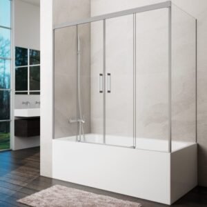 Mampara bañera 2 fijo + 2 corredera + lateral fijo BASIC NÍQUEL - Imagen 1