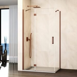 Mampara ducha Fijo + abatible con lateral fijo GLASS cierre imán a pared cobre - Imagen 1