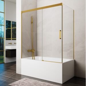 Mampara bañera frontal fijo + corredera + lateral fijo BASIC oro - Imagen 1
