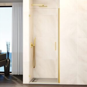 Mampara ducha 1 puerta abatible GLASS bisagra cierre perfil Oro - Imagen 1