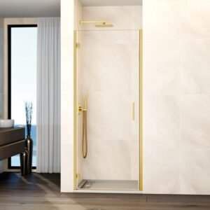 Mampara ducha 1 puerta abatible GLASS bisagra perfil con cierre perfil oro - Imagen 1