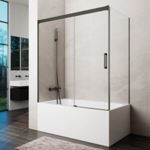 Mampara bañera frontal fijo + corredera + lateral fijo BASIC TITANIO - Imagen 1