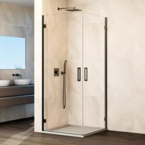 Mampara angular 2 puertas abatibles al vértice GLASS TITANIO - Imagen 1