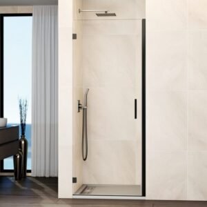 Mampara ducha 1 puerta abatible GLASS bisagra cierre perfil Titanio - Imagen 1