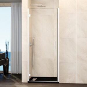 Mampara ducha 1 puerta abatible GLASS bisagra perfil con cierre perfil blanco - Imagen 1