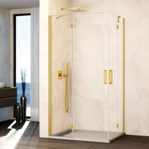 Mampara ducha fijo + 2 puertas abatibles + fijo GLASS oro - Imagen 1