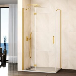 Mampara ducha Fijo + abatible con lateral fijo GLASS cierre imán a pared oro - Imagen 1