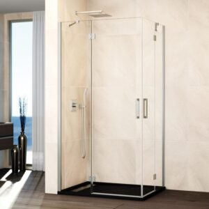 Mampara ducha fijo + 2 puertas abatibles + fijo GLASS níquel - Imagen 1