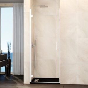 Mampara ducha 1 puerta abatible GLASS bisagra a perfil blanco - Imagen 1