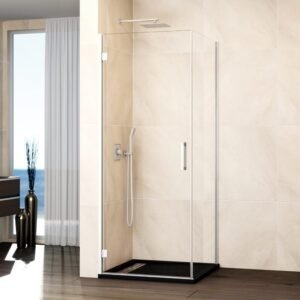 Mampara ducha abatible GLASS bisagra a perfil + lateral fijo blanco - Imagen 1