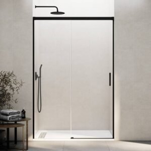 Mampara ducha fijo + corredera BASIC NEGRA - Imagen 1