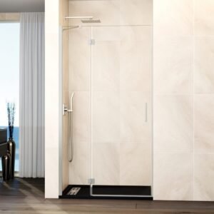 Mampara ducha Fijo + puerta abatible GLASS con cierre imán a pared níquel - Imagen 1