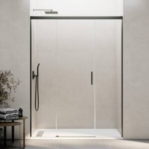 Mampara ducha fijo + puerta + fijo BASIC TITANIO - Imagen 1