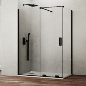 Mampara ducha frontal fijo + corredera + lateral fijo KENNA NEGRA - Imagen 1