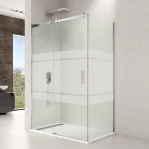 Mampara ducha INOX frontal fijo + corredera + lateral fijo ROTARY - Imagen 2