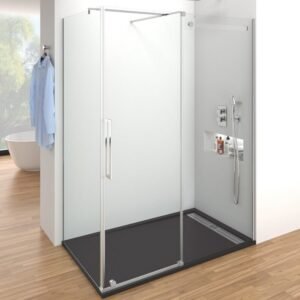 Mampara ducha INOX frontal fijo + corredera + lateral fijo VETRUM - Imagen 1
