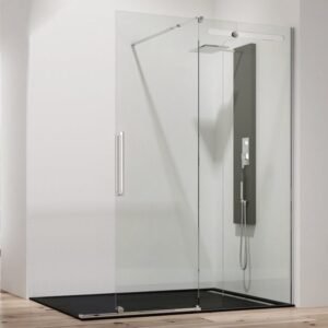 Mampara ducha acero inoxidable fijo + corredera VETRUM FREE - Imagen 1