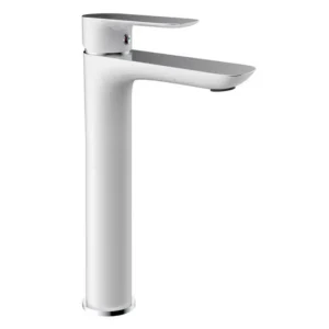 Grifo monomando lavabo caño alto CASSIO blanco y cromo - Imagen 1